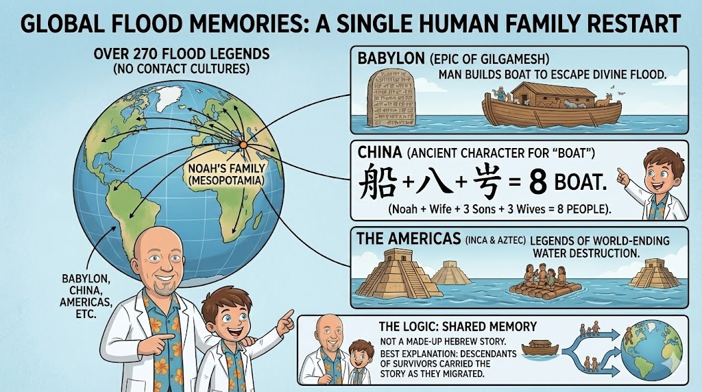 Depiction of ancient flood legends or shared memories of a global flood across world cultures